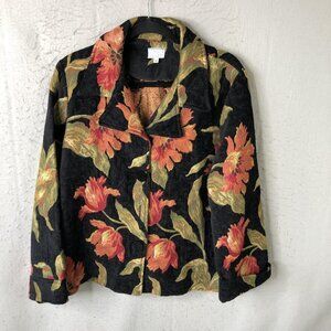 Niche Jacket Womens M Black Floral Tapestry Button Front Collared Unlined